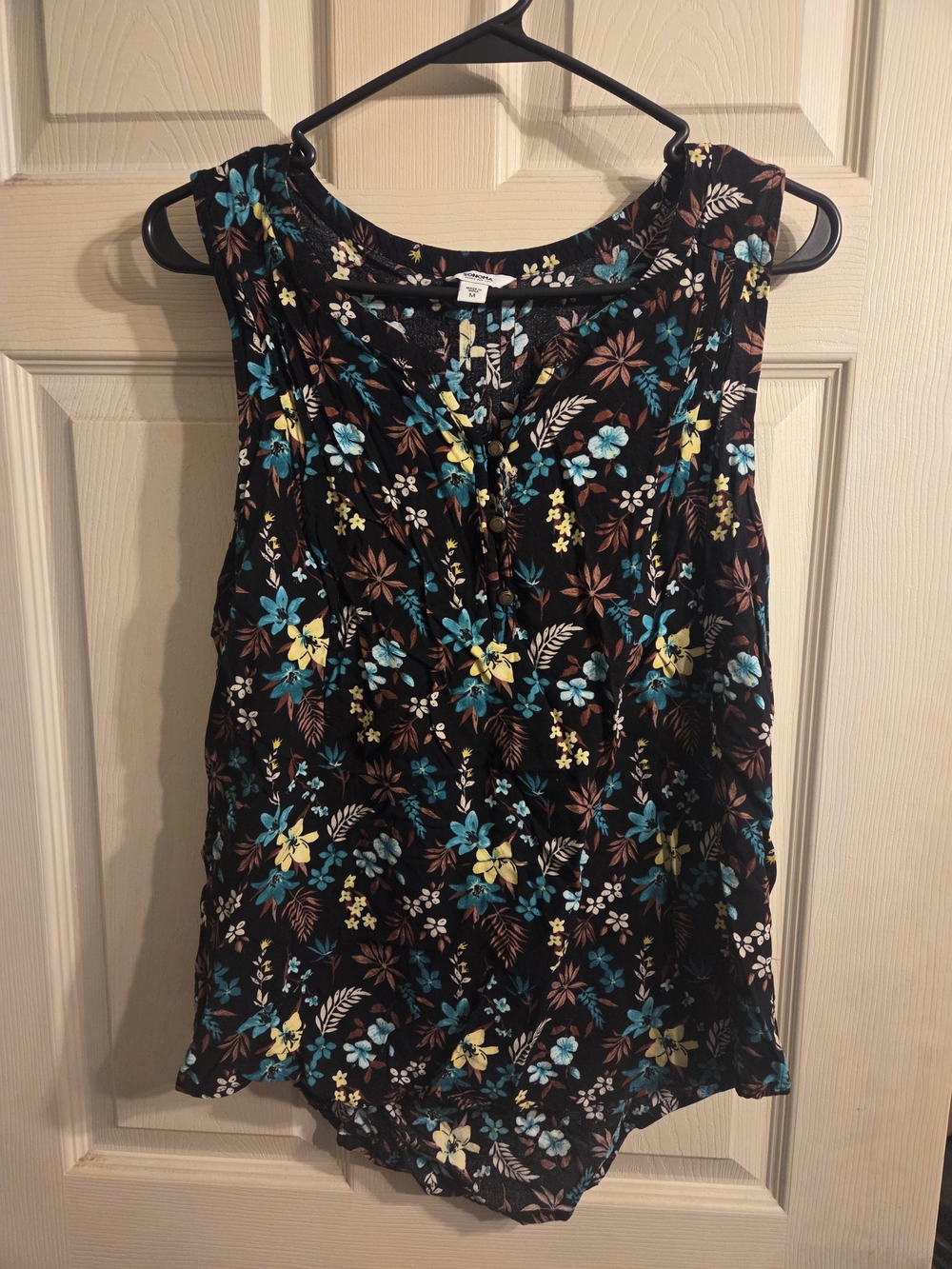 Sonoma Black Floral Sleeveless Camisole with Teal & Yellow Flowers